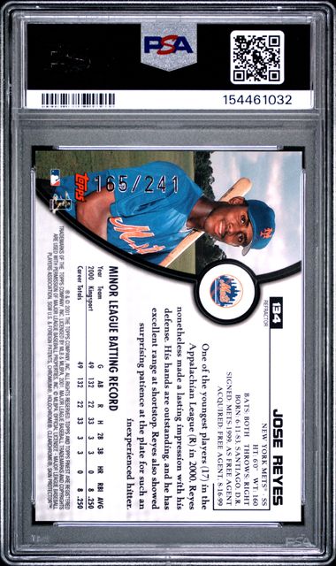 2001 FINEST #134 JOSE REYES REFRACTOR PSA 10 SC4