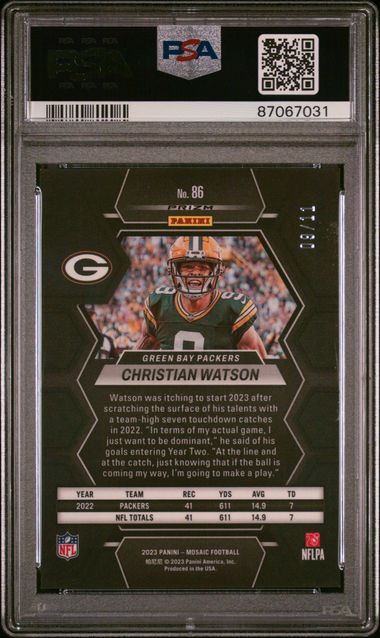 2023 PANINI MOSAIC #86 CHRISTIAN WATSON PINK SWIRL PSA 9