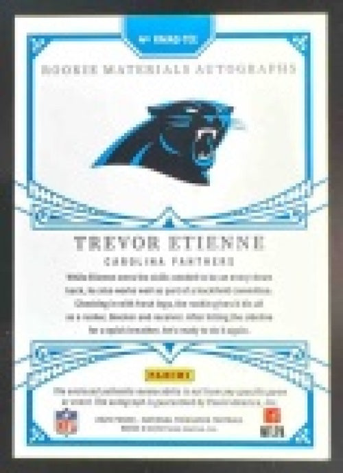 2025 Panini National Treasures Trevor Etienne Rookie Materials Auto Quad /99 #RMAQ-TEE MEM RC Panthers
