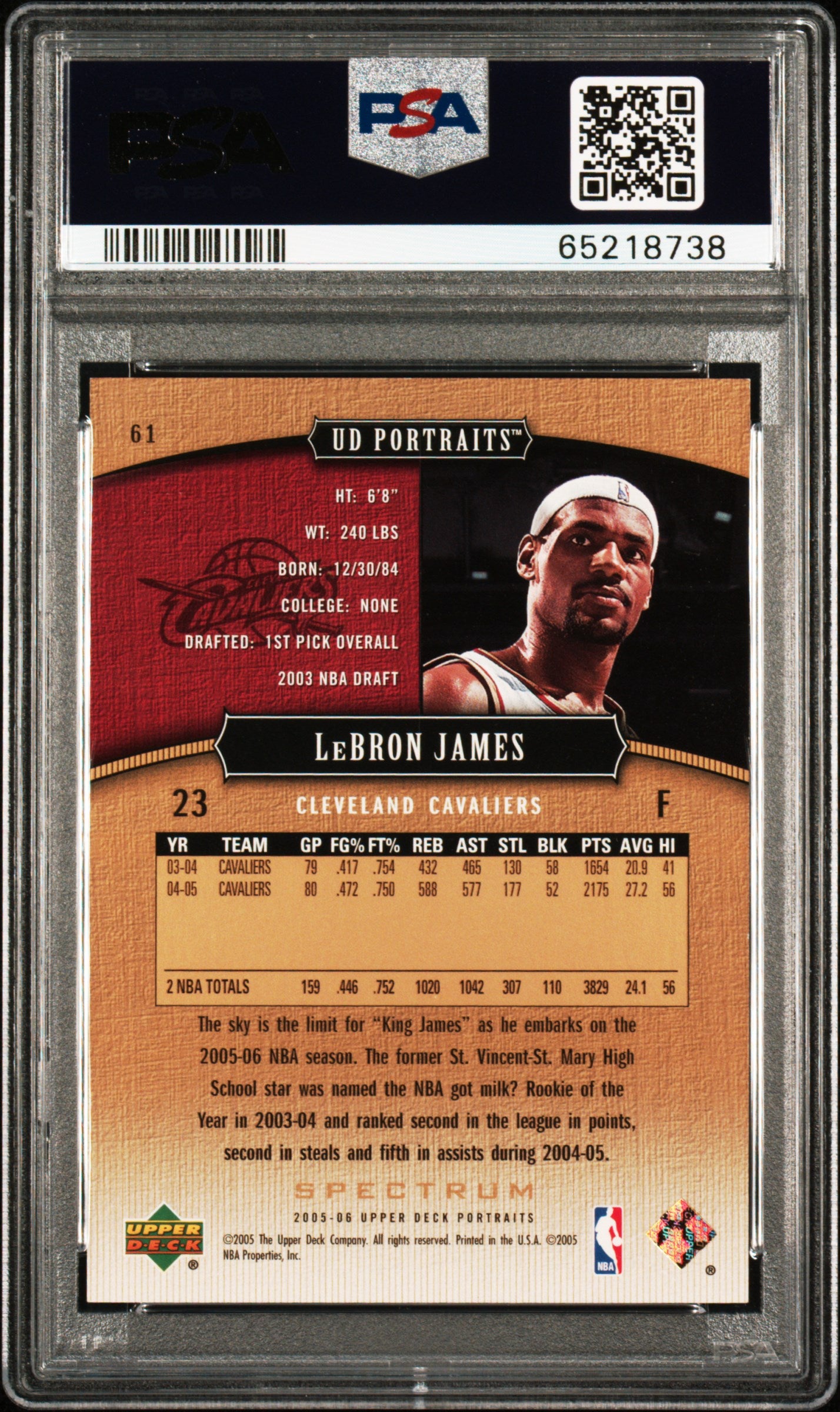 2005 Upper Deck Portraits LeBron James Holofoil 02/10 #61 PSA 8 Cleveland Cavaliers