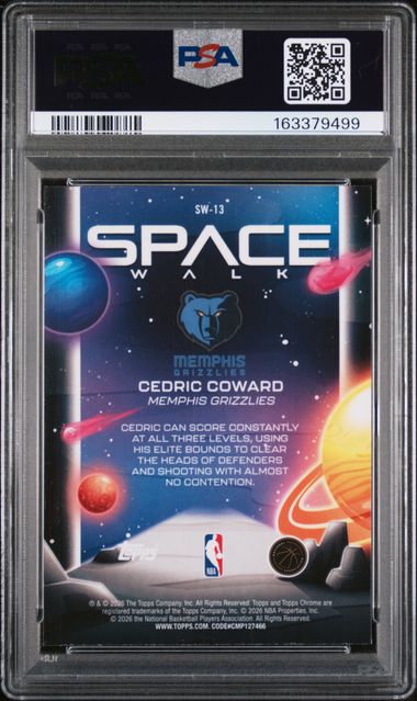 2025 TOPPS COSMIC CHROME SPACE WALK #13 CEDRIC COWARD SPACE WALK-PURPLE NEBULA PSA 8
