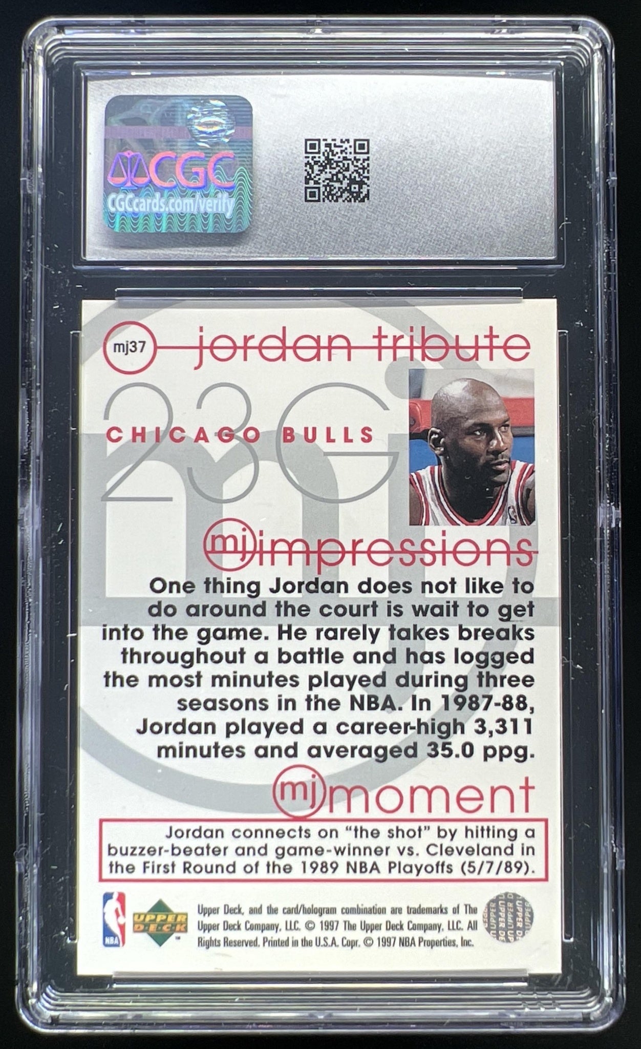 1997-98 Upper Deck Basketball Michael Jordan Tribute #MJ37 Chicago Bulls CGC 10