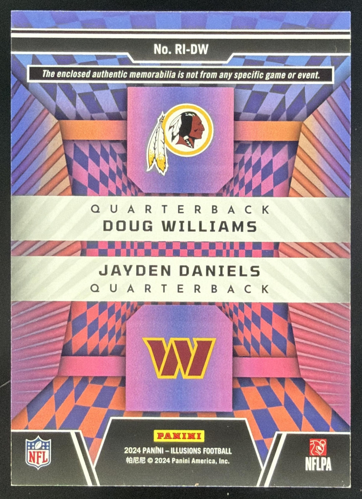 2024 Panini Illusions Doug Williams Jayden Daniels Rookie Idols Dual Memorabilia Purple /50 #RI-DW MEM RC Commanders SC2