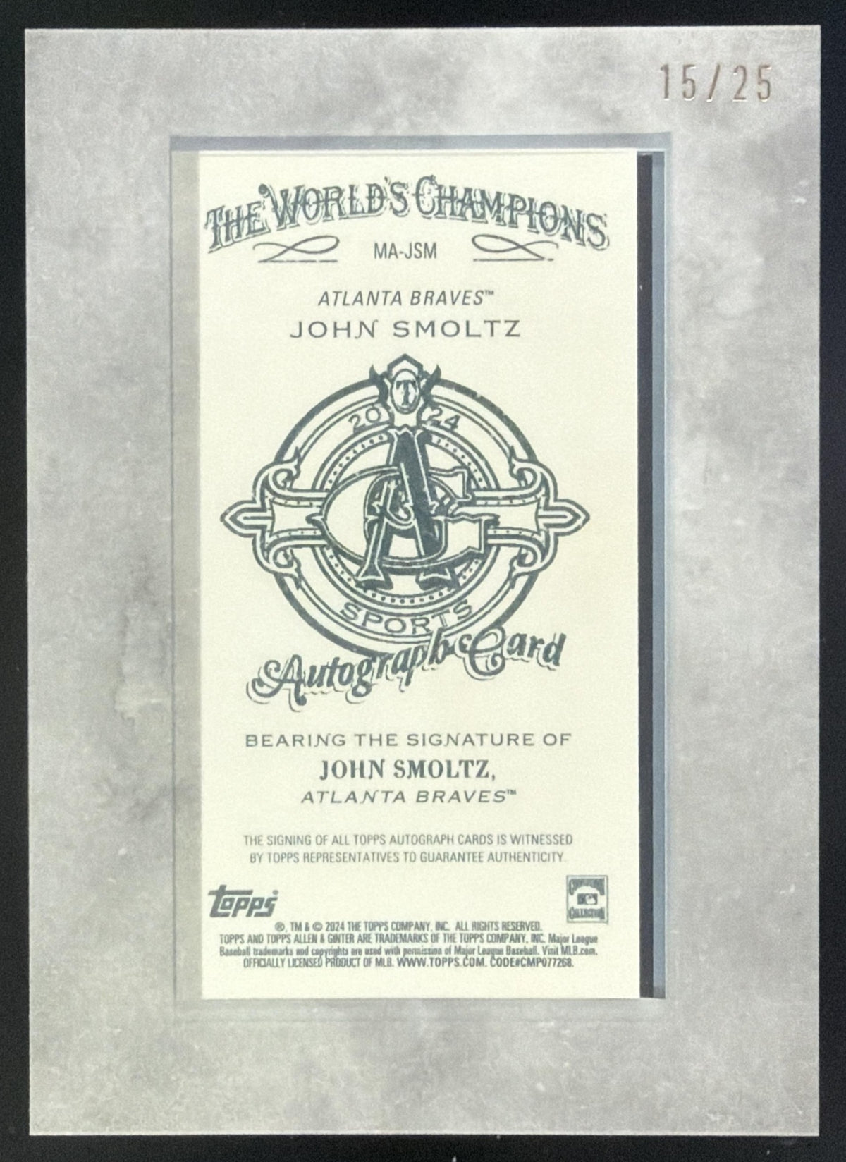 2024 Topps Allen & Ginter X John Smoltz Framed Mini Auto /25 #MA-JSM Braves SC4