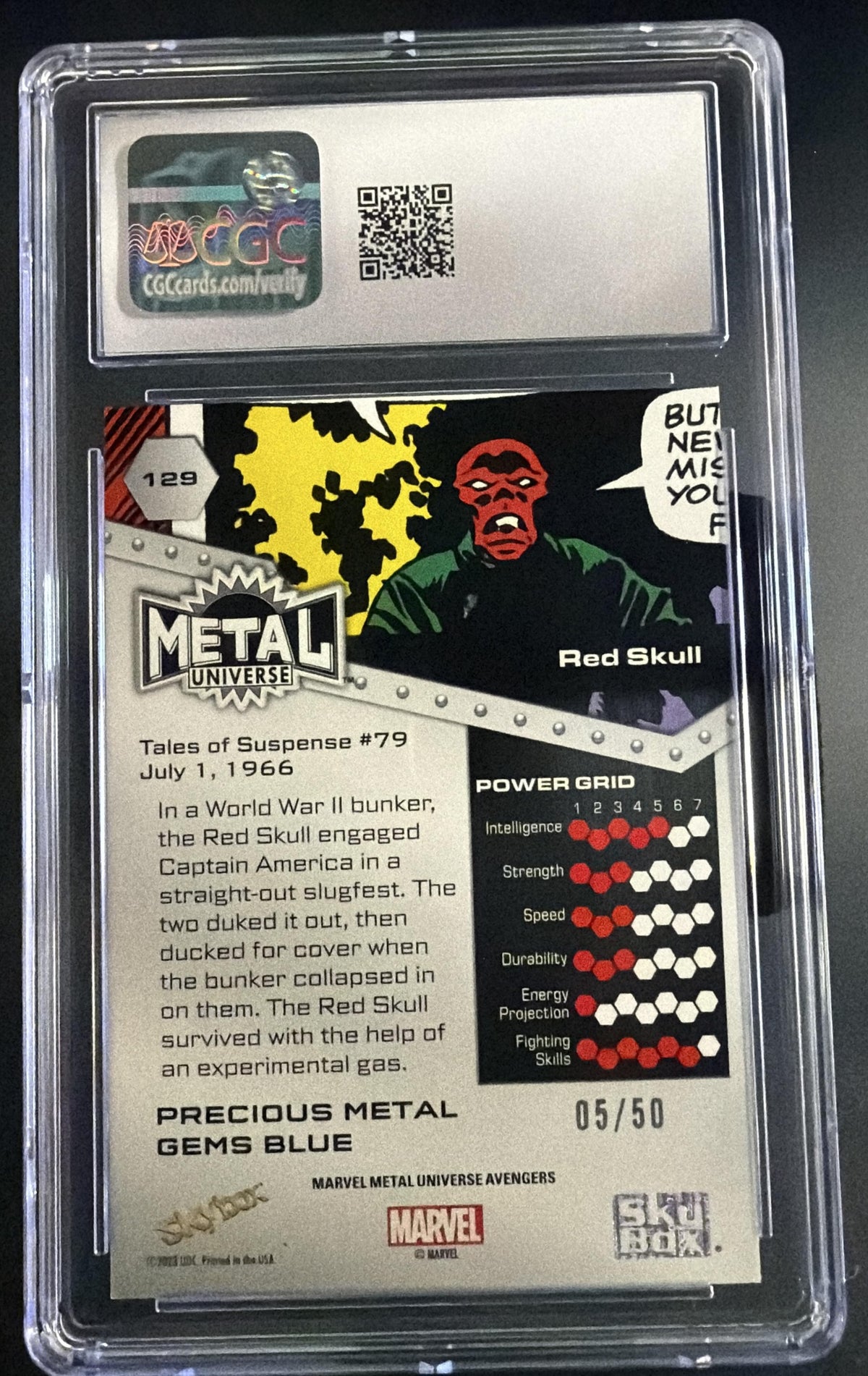 2024 Skybox Metal Universe Marvel Avengers Red Skull Precious Gems Blue /50 #129 CGC 8 SC7