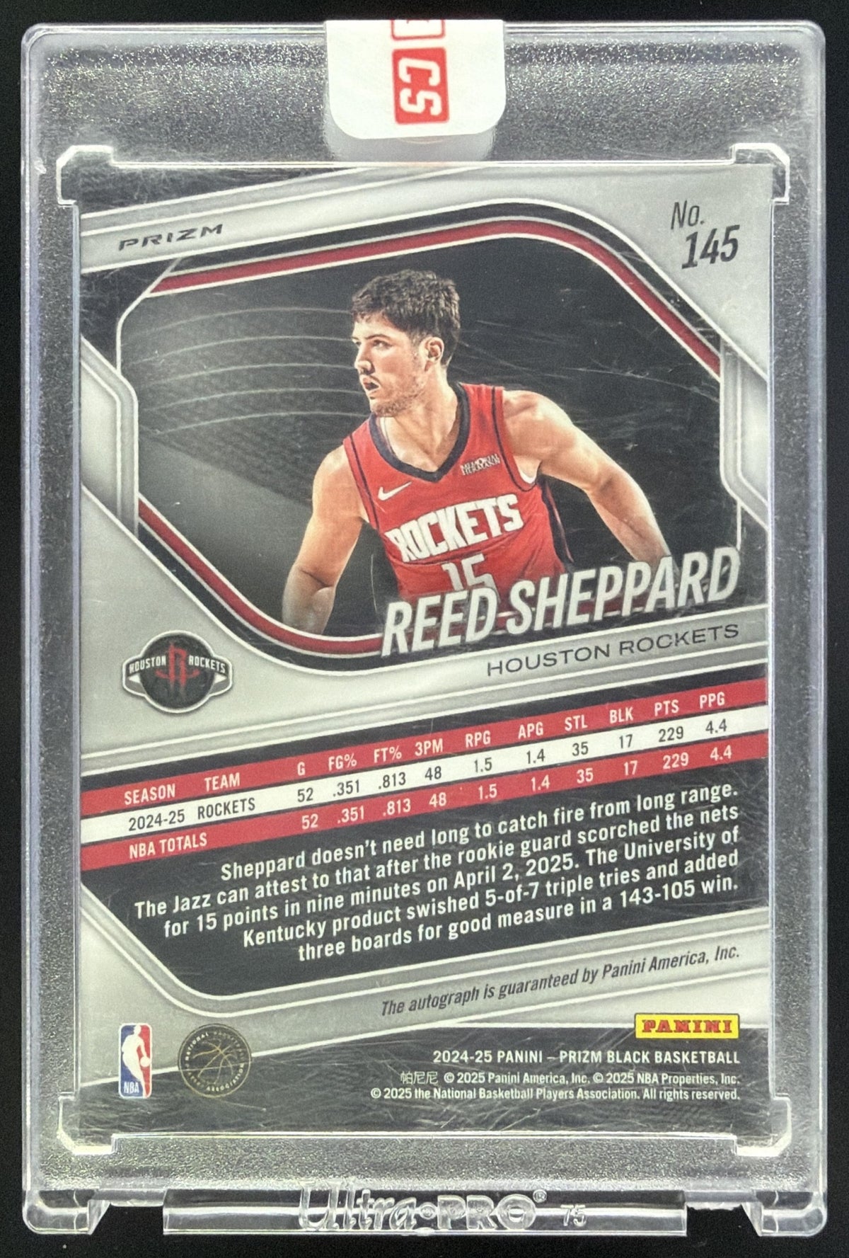 2024 Panini Prizm Black Reed Sheppard Auto Silver Prizms #145 RC Rockets SC5