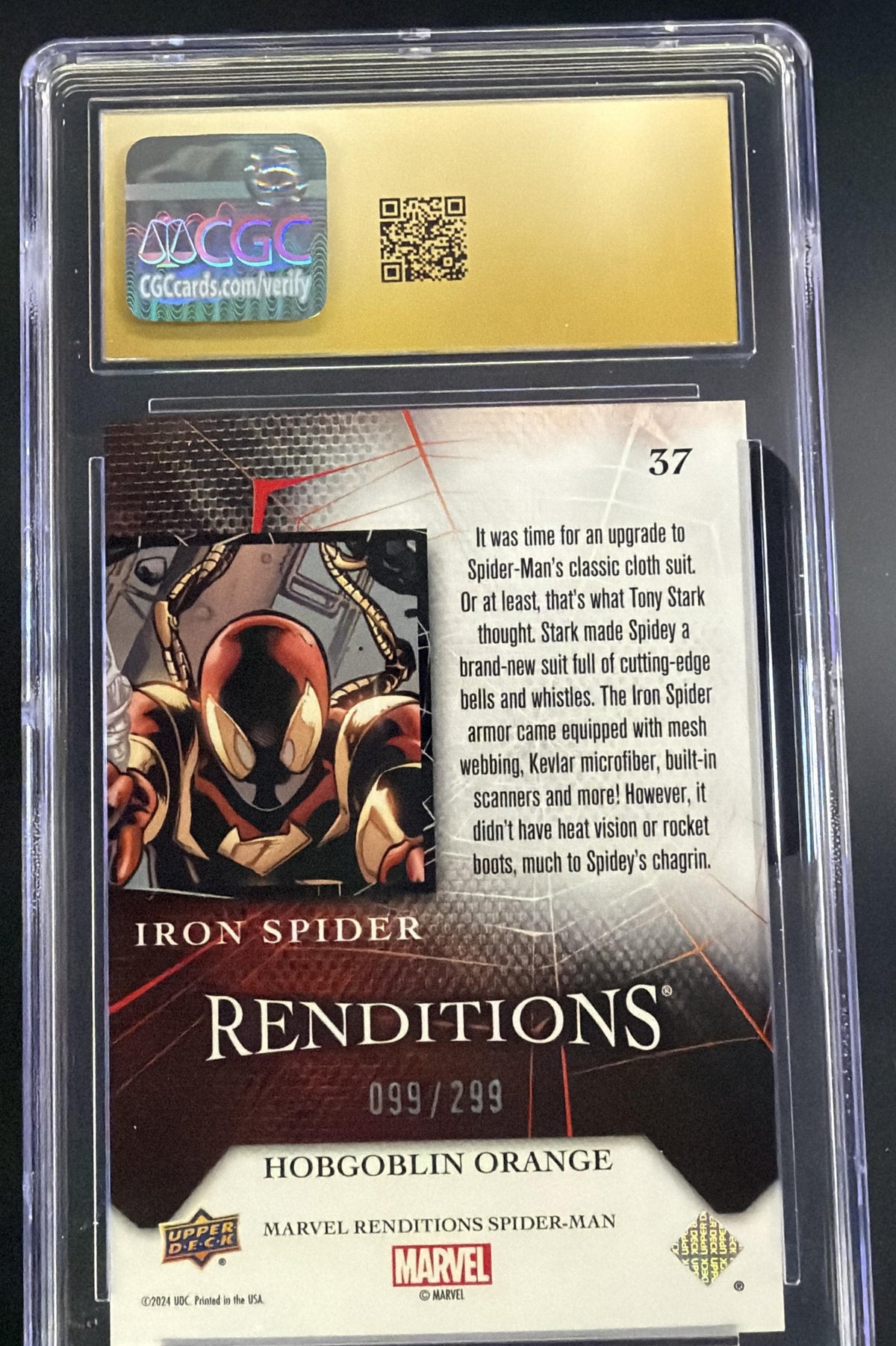 2024 Upper Deck Marvel Spider-Man Renditions Iron Spider Hobgoblin Orange /299 #37 CGC 10