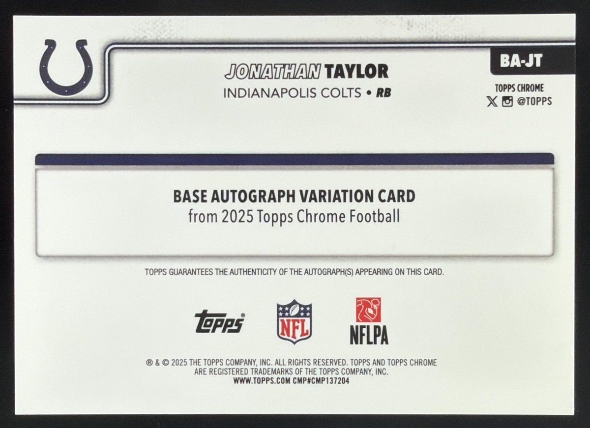 2025 Topps Chrome Jonathan Taylor Auto Aqua Refractor /199 #BA-JT Colts SC2