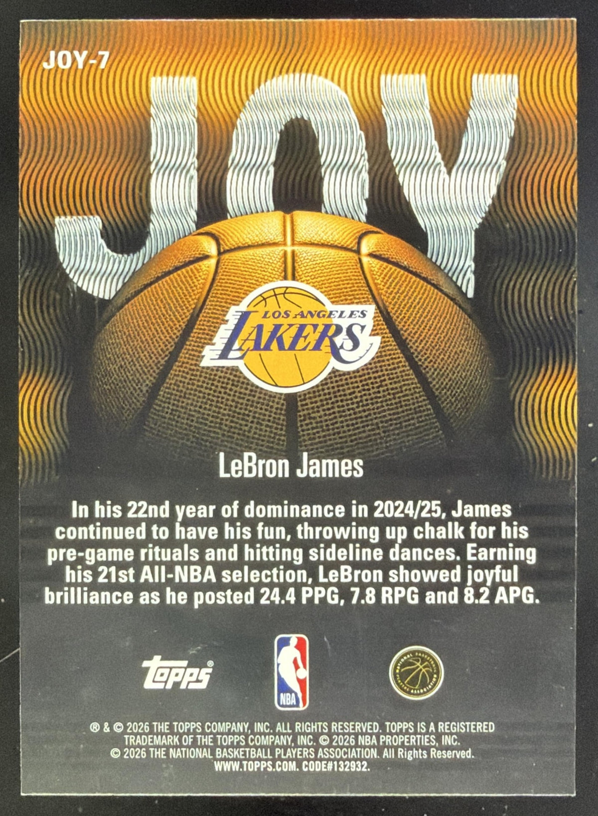 2025-26 Topps Hoops LeBron James Joy #JOY-7 SSP Los Angeles Lakers SC4