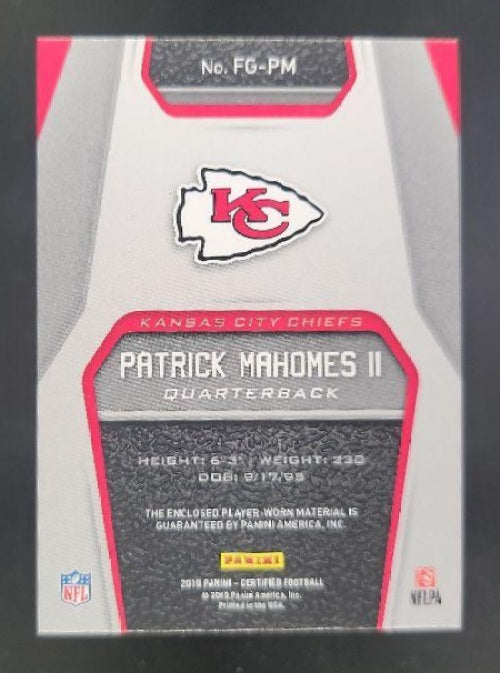 2019 Panini Certified Patrick Mahomes II Fabric of the Game Prime /50 #FG-PM MEM Chiefs