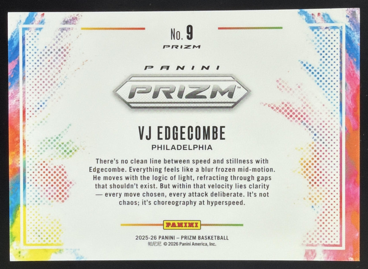 2025-26 Panini Prizm VJ Edgecombe Color Blast #9 RC Philadelphia 76ers SC5