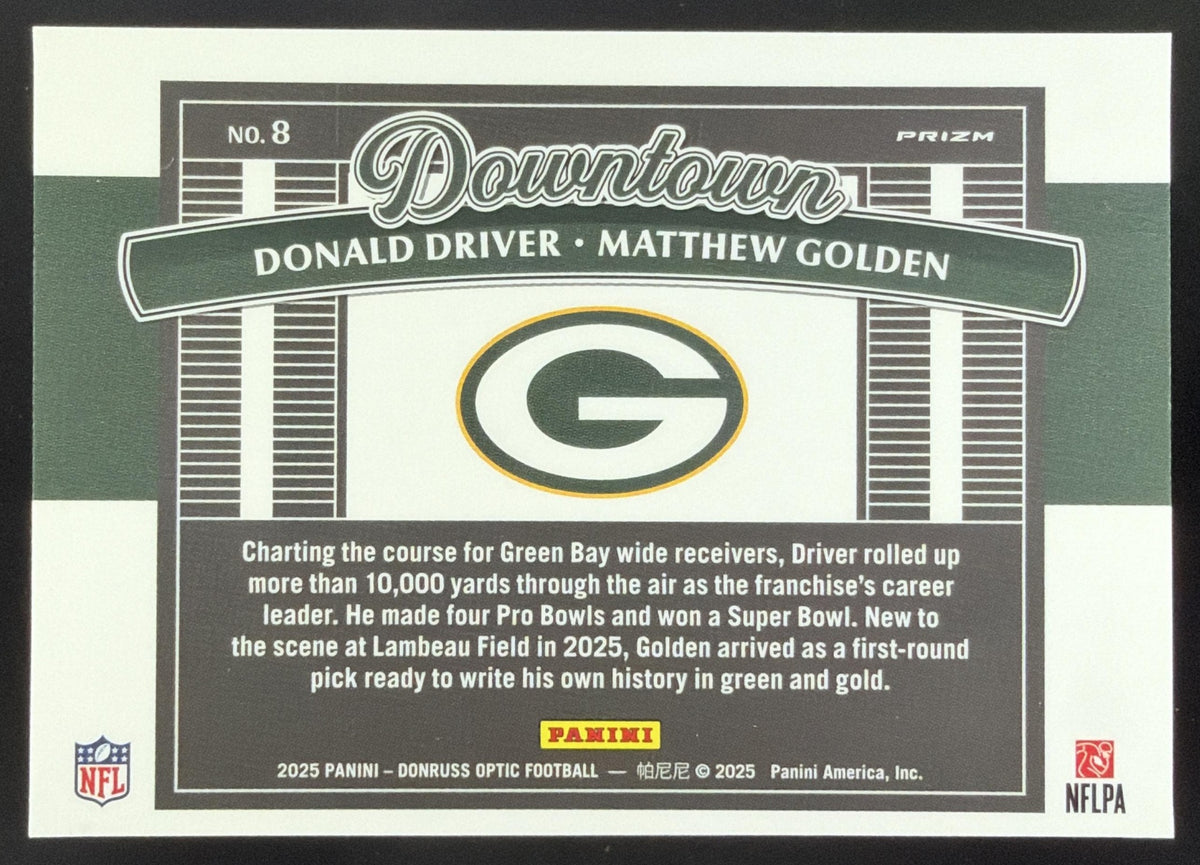 2025 Panini Donruss Optic Matthew Golden / Donald Driver Downtown #8 Green Bay Packers SC3