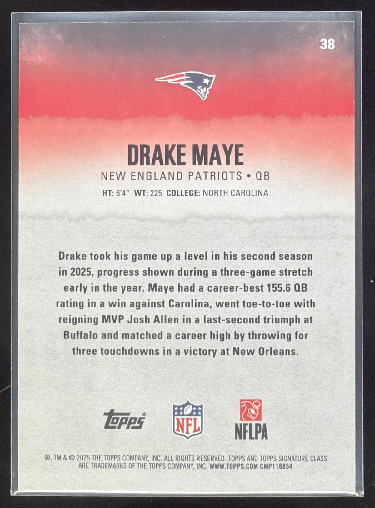 2025 Topps Signature Class Drake Maye Veteran Red Foil /25 #38 Patriots