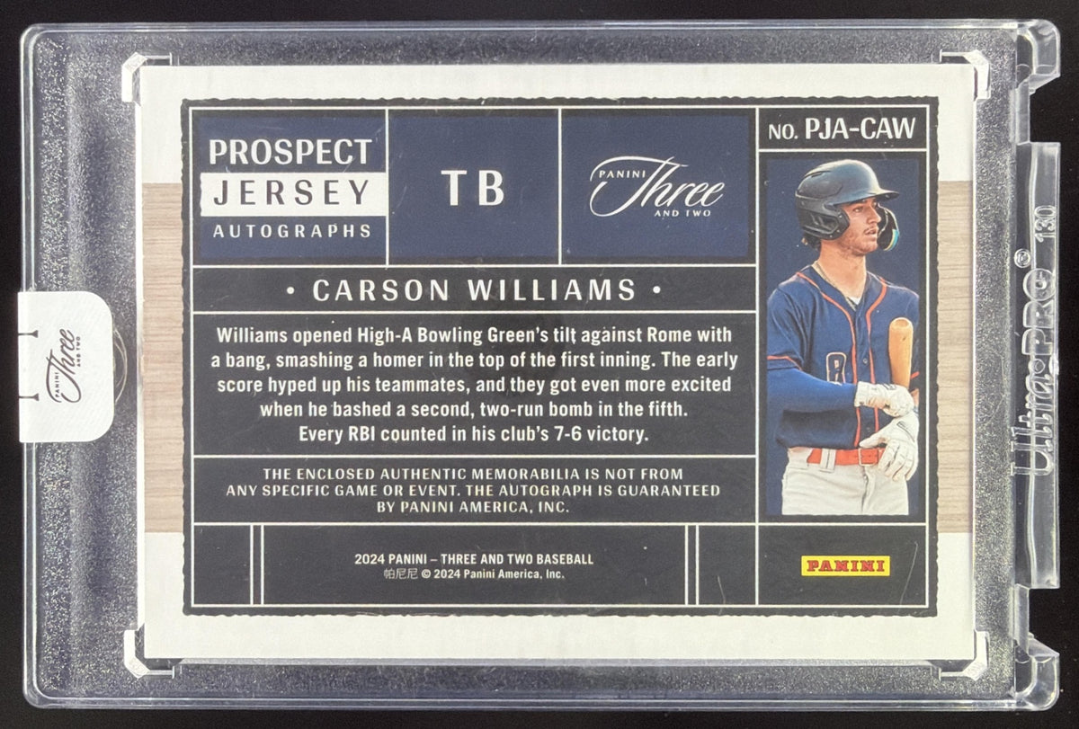 2024 Panini Three and Two Carson Williams Prospect Jersey Auto Holo Silver /49 #PJA-CW Rays