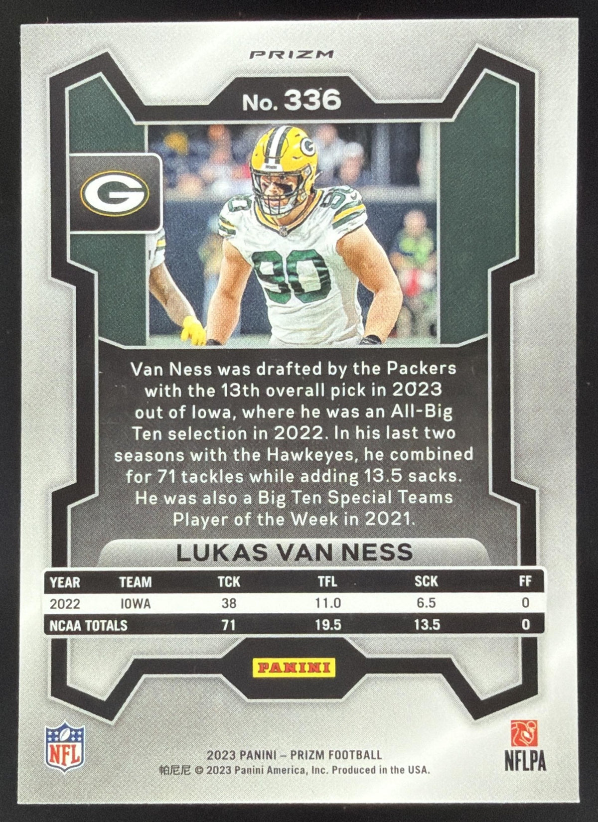 2023 Panini Prizm Lukas Van Ness Snakeskin #336 RC Green Bay Packers SC2
