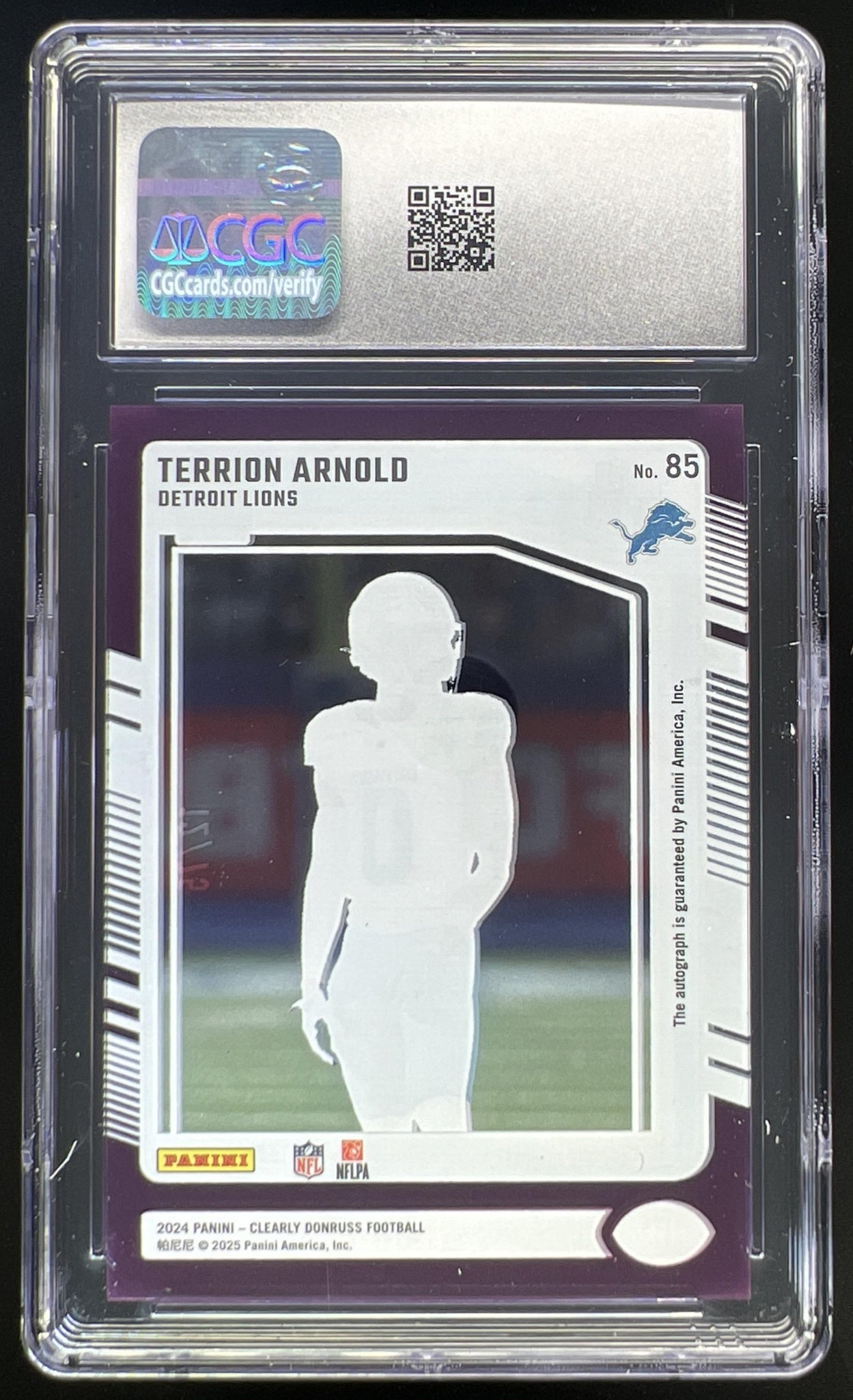 2024 Panini Clearly Donruss Terrion Arnold Rated Rookie Auto Purple /75 #85 Lions CGC 10