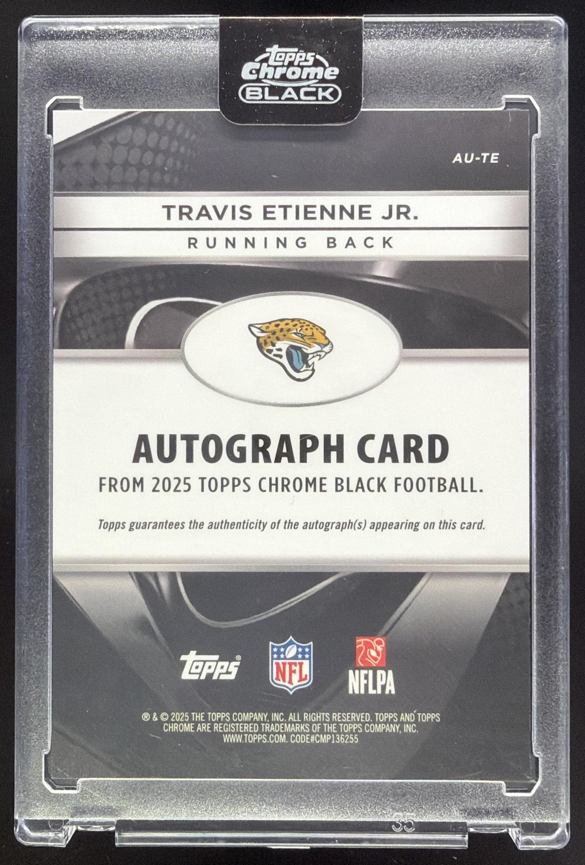 2025 Topps Chrome Black Travis Etienne Jr. Auto Red Refractor /5 #AU-TE Jaguars
