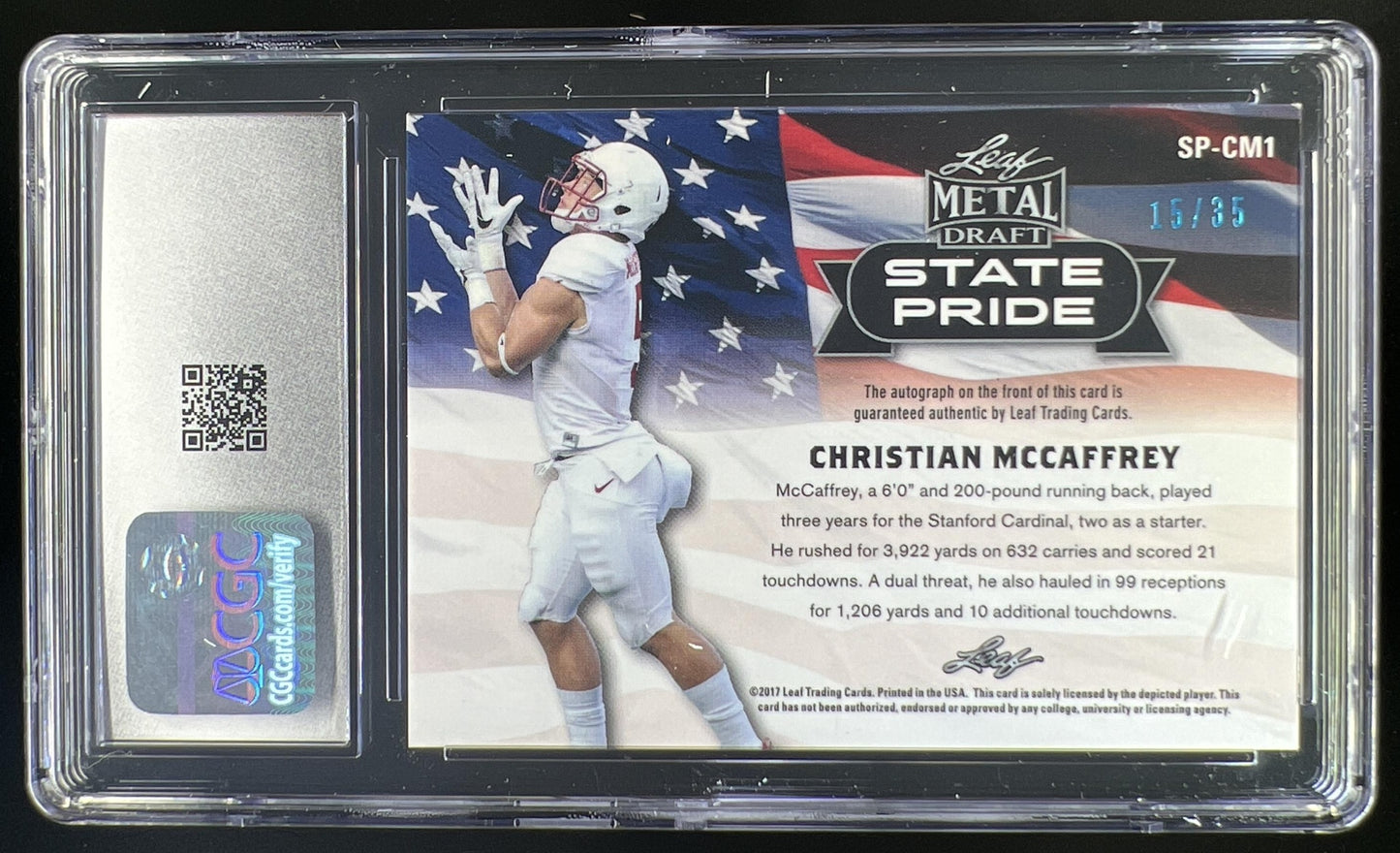 2017 Leaf Metal Draft Christian McCaffrey State Pride Auto Blue 15/35 #SP-CM1 CGC 9