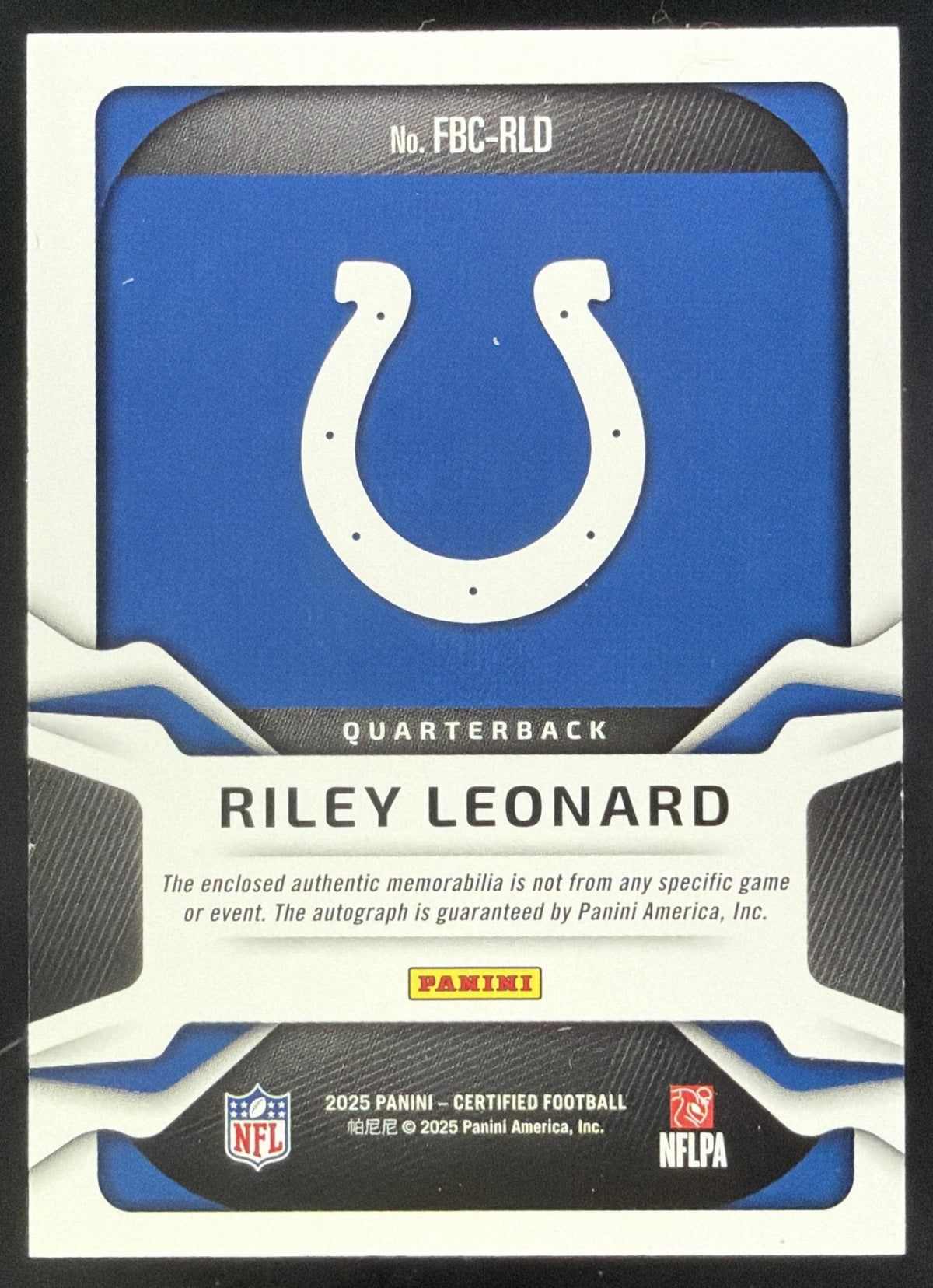 2025 Panini Certified Riley Leonard Freshman Fabric Mirror Signatures Pink Etch /35 #FBC-RLD MEM RC Auto Colts SC2