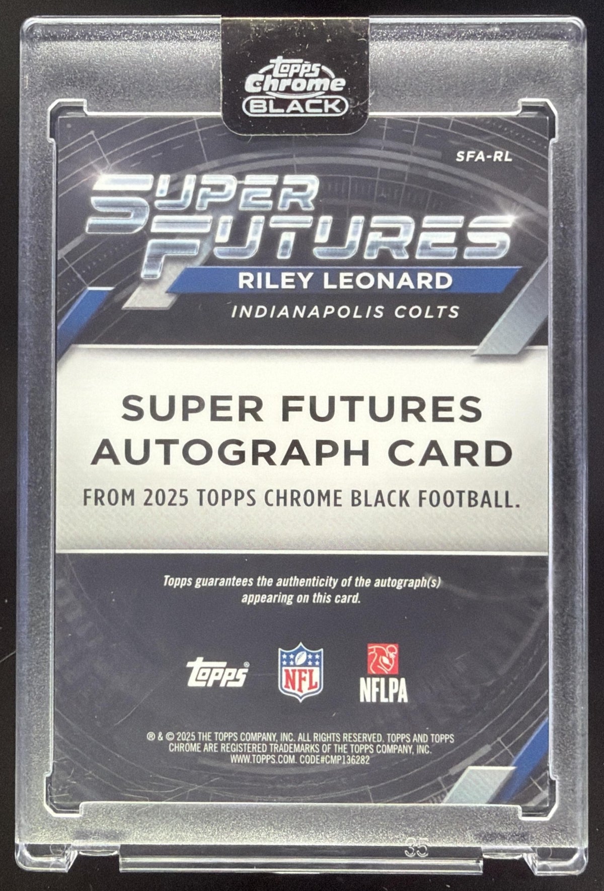 2025 Topps Chrome Black Riley Leonard Super Futures Auto /99 #SFA-RL RC Colts