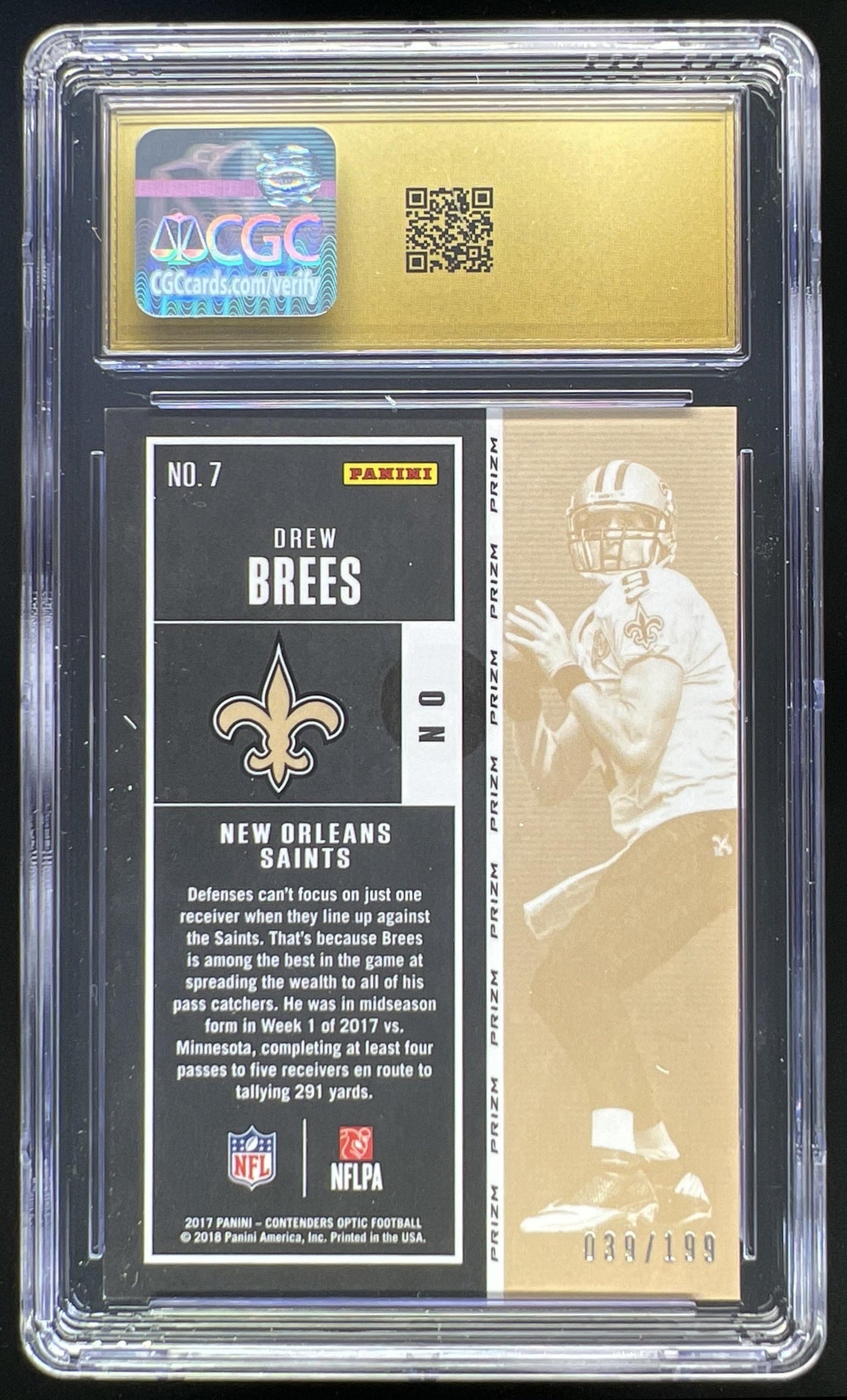 2017 Panini Contenders Optic Drew Brees Red /199 #7 Season Ticket Saints CGC Pristine 10