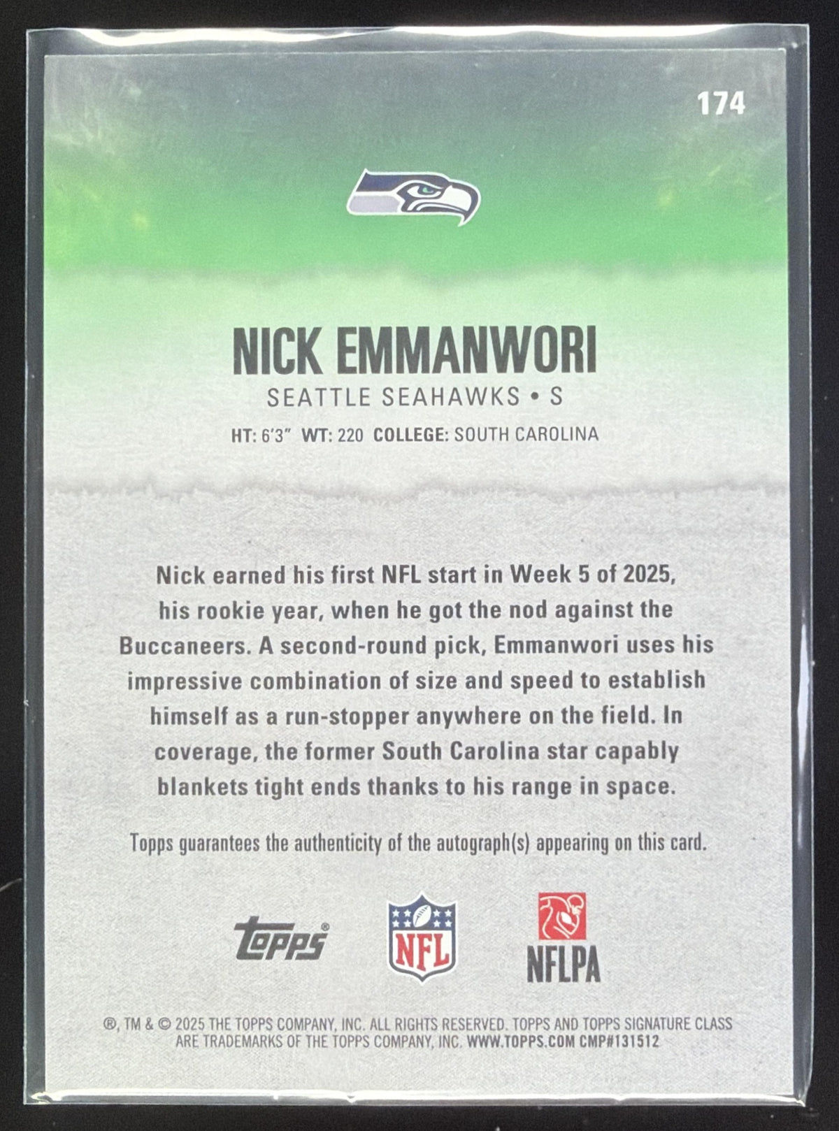 2025 Topps Signature Class Nick Emmanwori Rookie Auto Red Lava Foil /25 #174 RC Seahawks