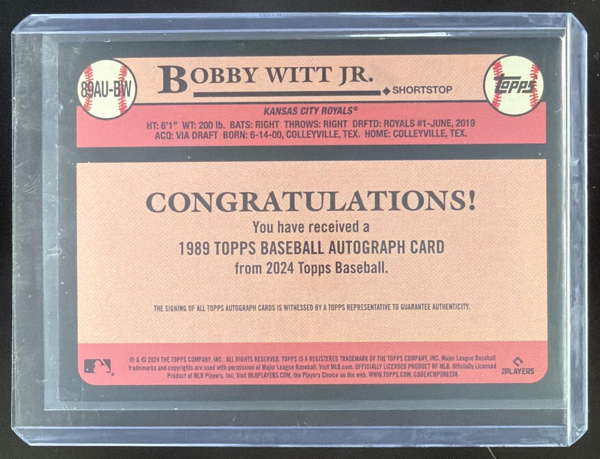 2024 Topps Update Bobby Witt Jr. 1989 Baseball Auto #89AU-BW Kansas City Royals