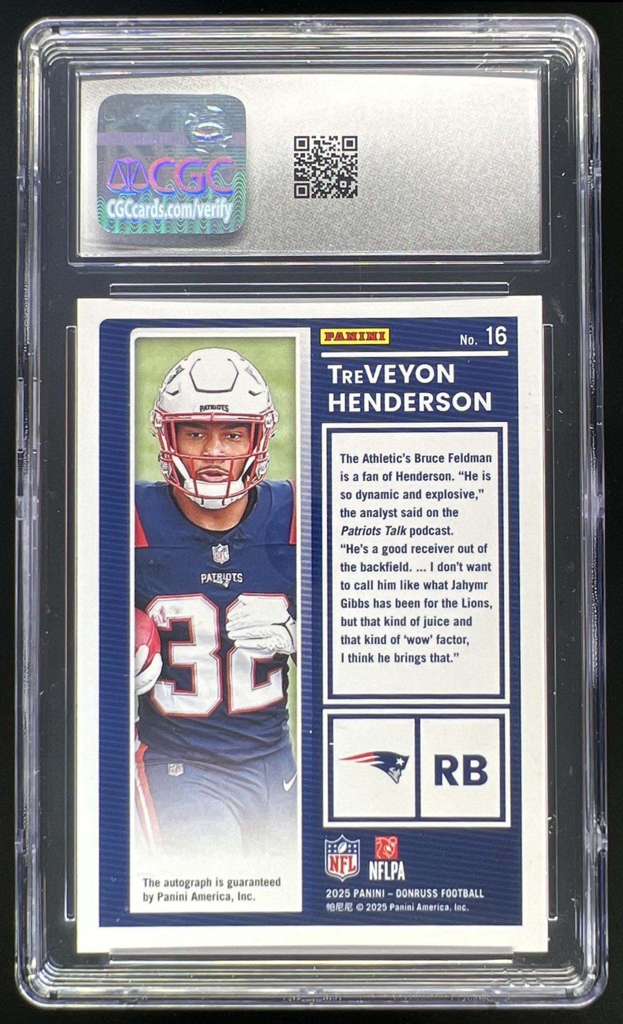 2025 Panini Donruss TreVeyon Henderson The Rookies Auto /299 #16 RC CGC 10