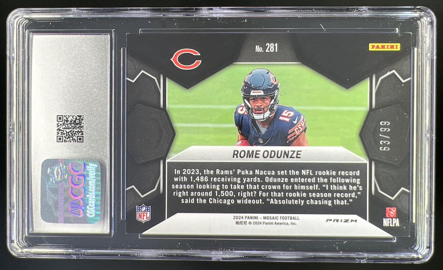 2024 Panini Mosaic Rome Odunze Blue Prizm /99 #281 RC NFL Debut Bears CGC 9