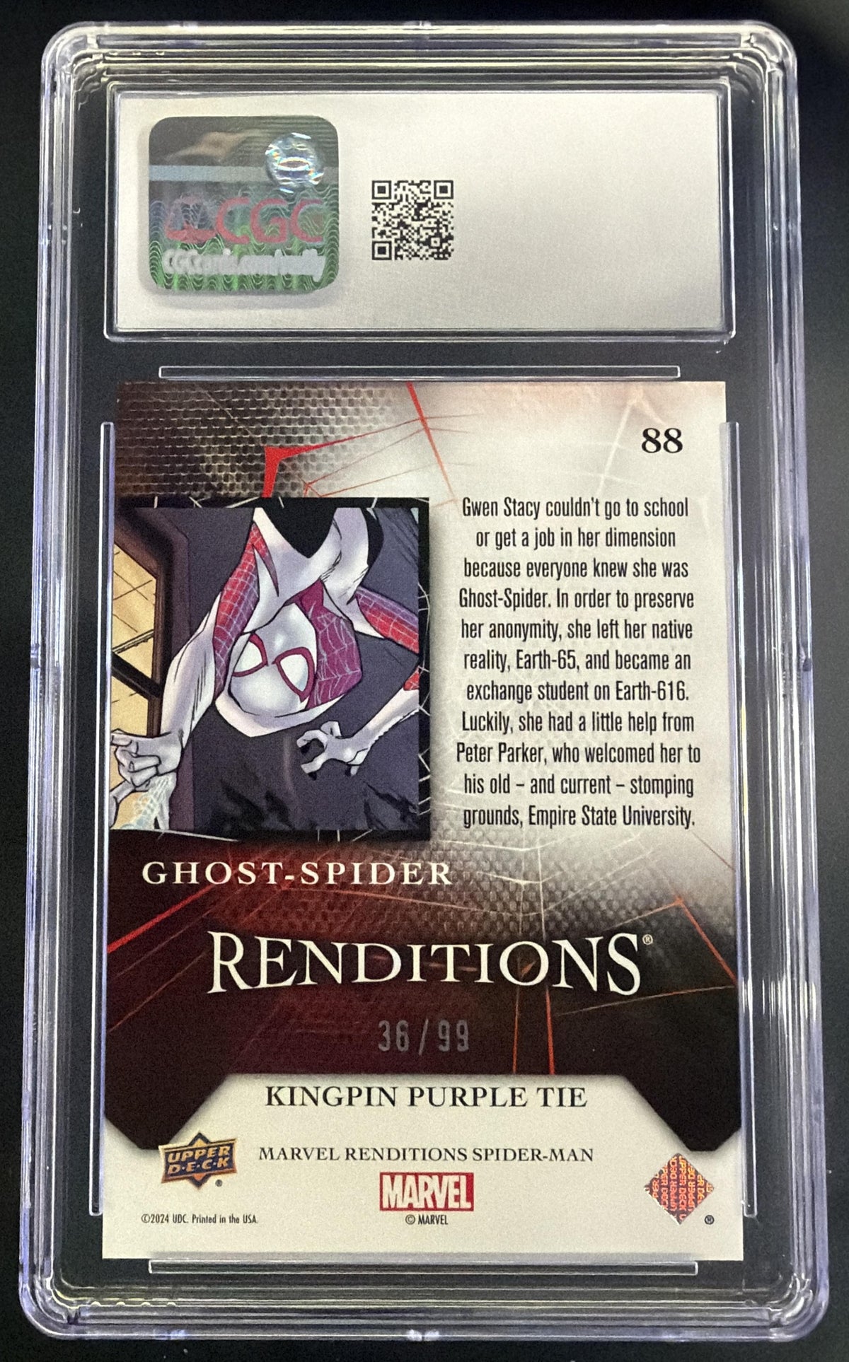 2024 Upper Deck Marvel Spider-Man Renditions Ghost-Spider Kingpin Purple Tie /99 #88 CGC 10 SC7
