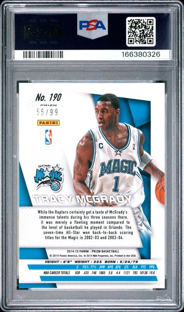 2014 PANINI PRIZM #190 TRACY McGRADY BLUE PRIZM PSA 9 JR9272-95