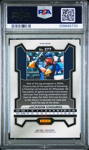 2024 PANINI PRIZM #277 JACKSON CHOURIO RUBY WAVE PSA 10