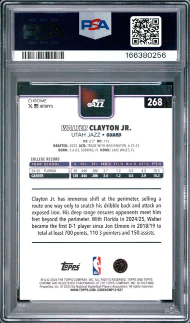 2025 TOPPS CHROME #268 WALTER CLAYTON JR. IMAGE VAR-GREEN SPECKLE PSA 9 JR9272-35