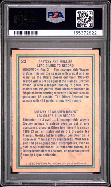 1983 O-PEE-CHEE #23 W.GRETZKY/M.MESSIER OILERS HIGHLIGHTS PSA 9