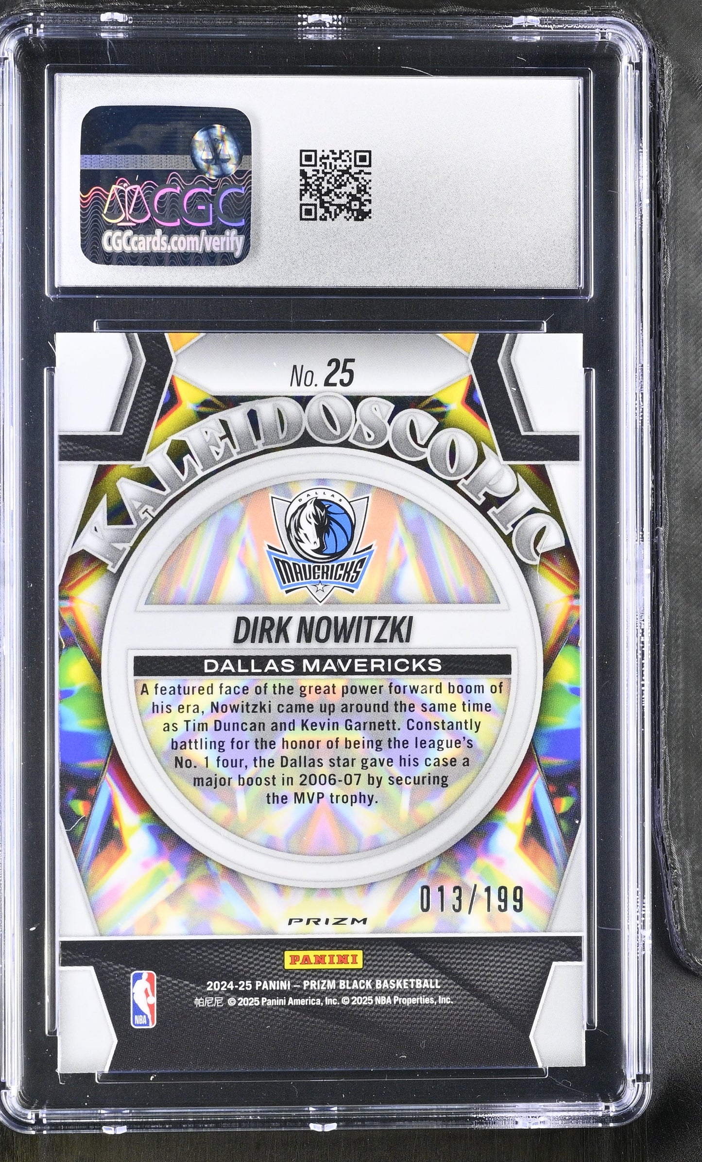 2024-25 Panini Prizm Basketball Dirk Nowitzki Kaleidoscopic Blue 013/199 #25 CGC 10