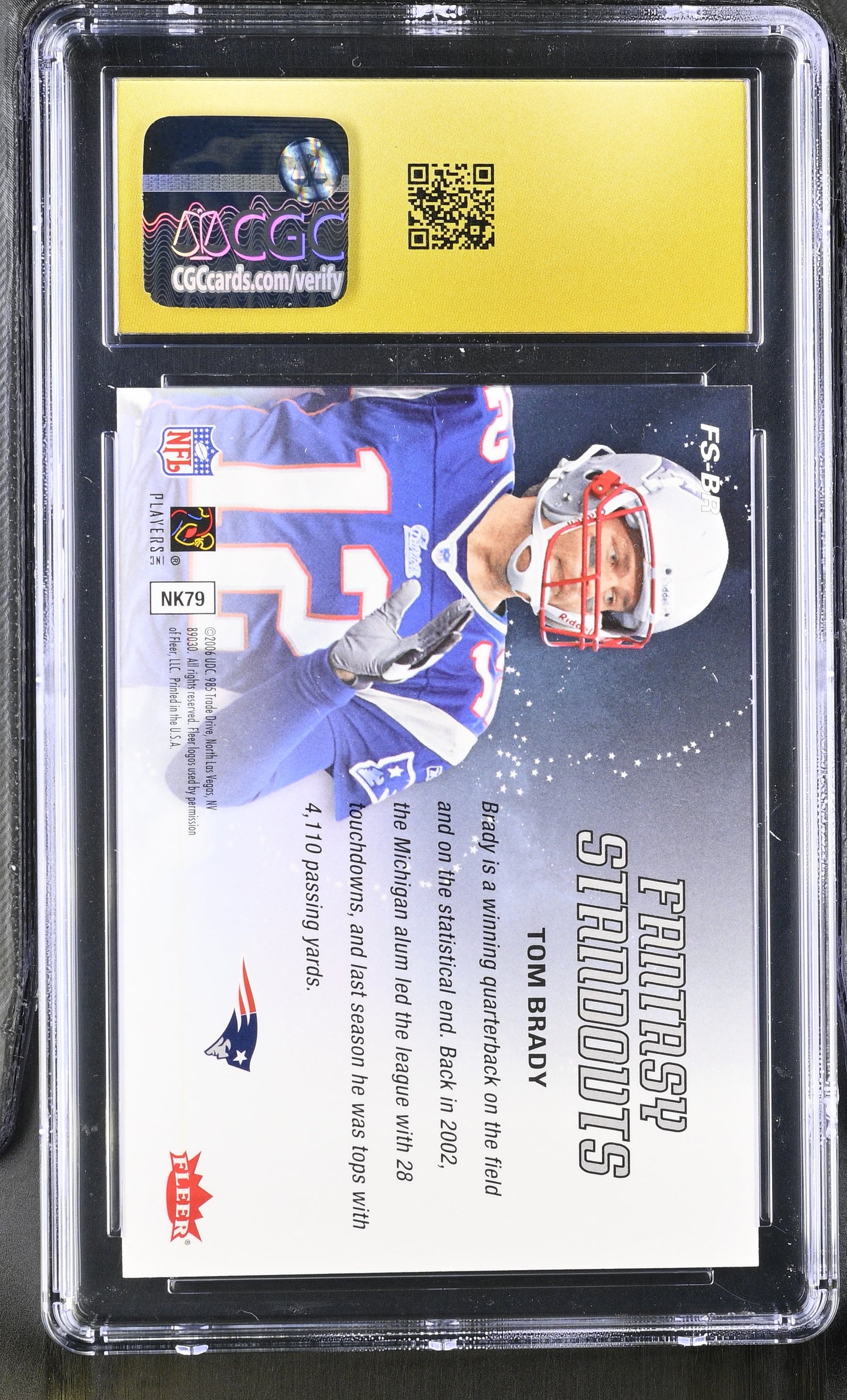 2006 Fleer Tom Brady Fantasy Standouts #FS-BR CGC Pristine 10