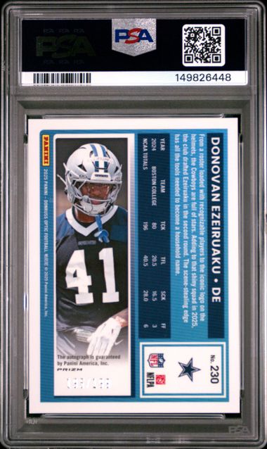 2025 Donruss Optic Donovan Ezeiruaku Autograph Holo PSA 10 SC2