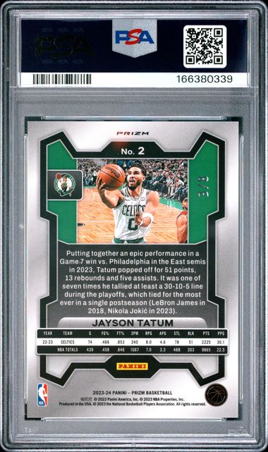 2023 PANINI PRIZM #2 JAYSON TATUM GREEN SPARKLE PSA 10 JR9272-38