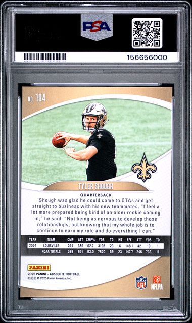 2025 Panini Absolute Tyler Shough Rookies Red White Blue Kaleidoscope #194 RC Saints PSA 9