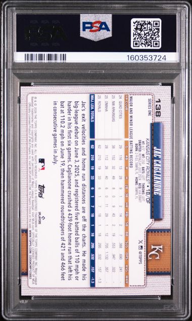 2026 TOPPS #138 JAC CAGLIANONE CONFETTI PSA 10 SC4