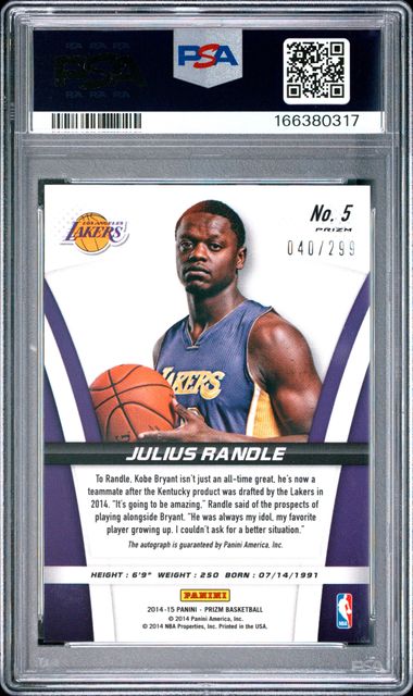 2014 PANINI PRIZM ROOKIE AUTOGRAPHS #5 JULIUS RANDLE ROOKIE AUTOGRAPHS PSA 9 JR9272-71