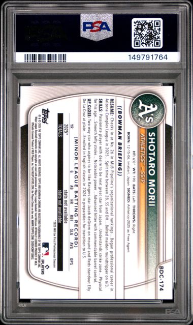 2025 BOWMAN DRAFT #BDC-174 SHOTARO MORII CHROME-BLUE REFRACTOR