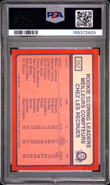 1985 O-PEE-CHEE #262 MARIO LEMIEUX ROOKIE SCORING LEADERS PSA 9