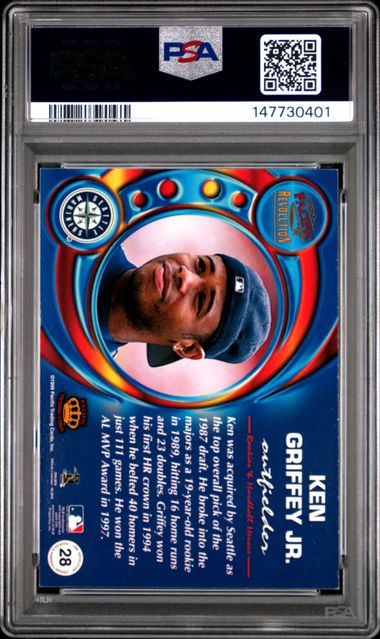 1998 PACIFIC REVOLUTION ROOKIES & HARDBALL HEROES #28 KEN GRIFFEY JR. ROOKIE & HARDBALL HEROES PSA 8