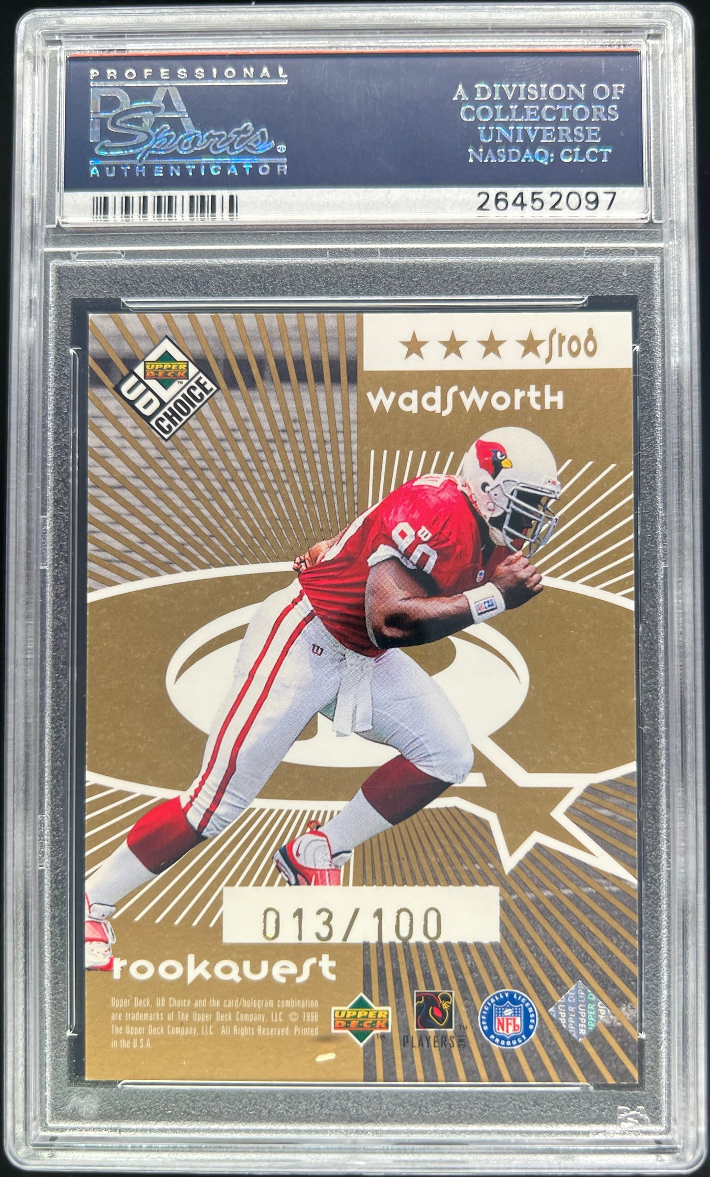 1998 Upper Deck Choice Reggie White Andre Wadsworth Starquest Rookquest Gold 013/100 #SR08 PSA 8