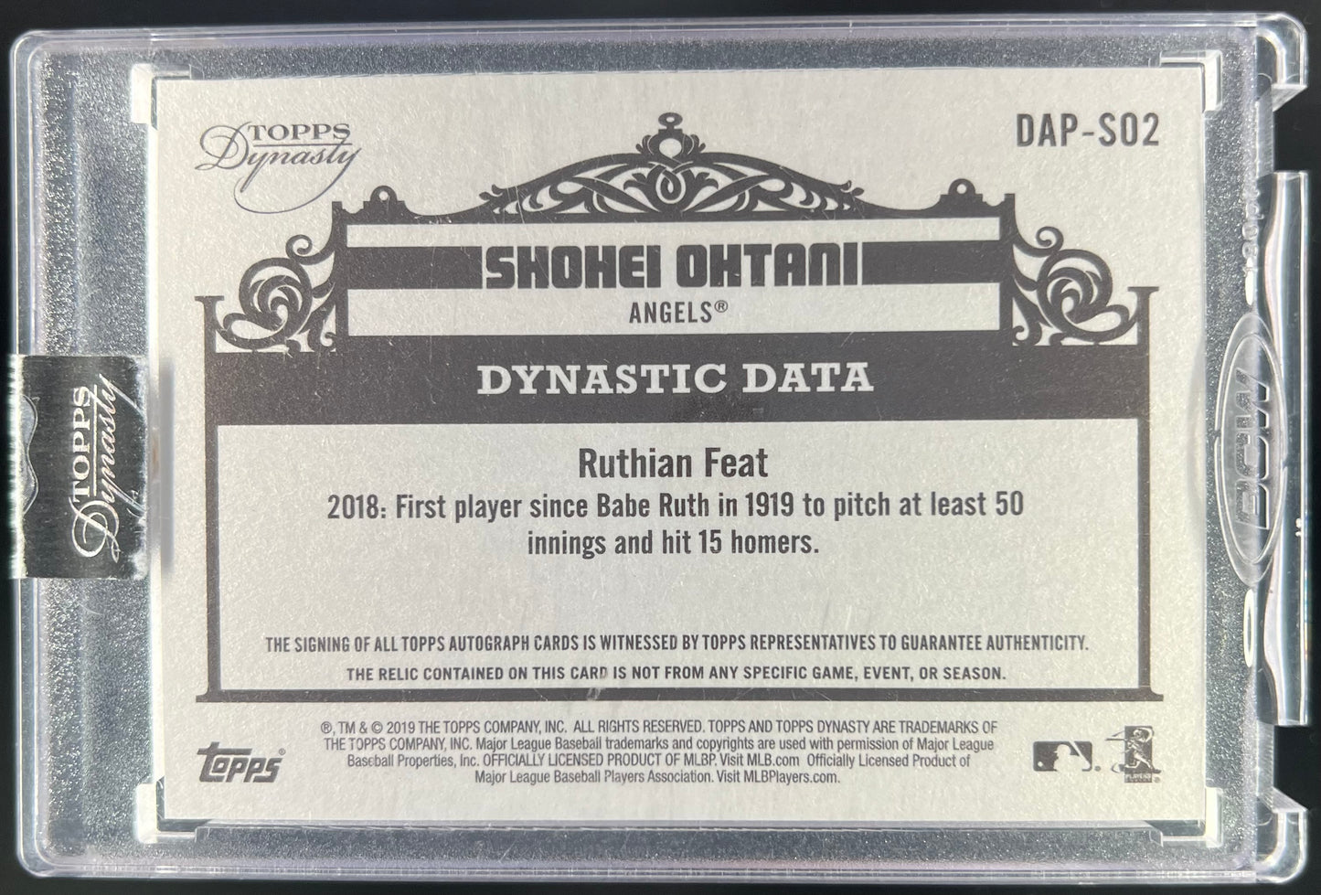 2019 Topps Dynasty Shohei Ohtani Dynastic Data Patch Auto 01/10 #DAP-SO2
