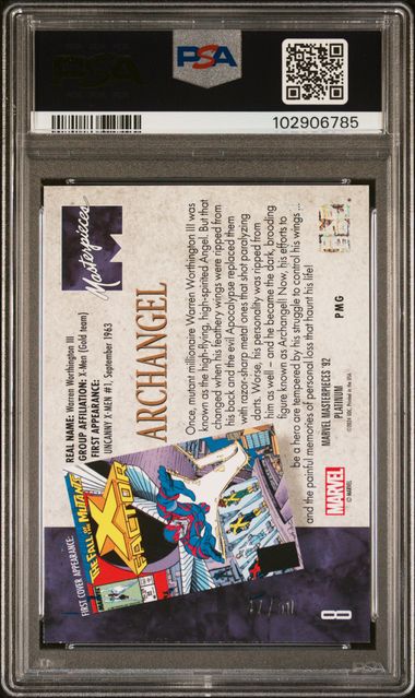 2024 UPPER DECK MARVEL MASTERPIECES '92 PLATINUM #8 ARCHANGEL '92 PLATINUM-BLUE PMG PSA 8