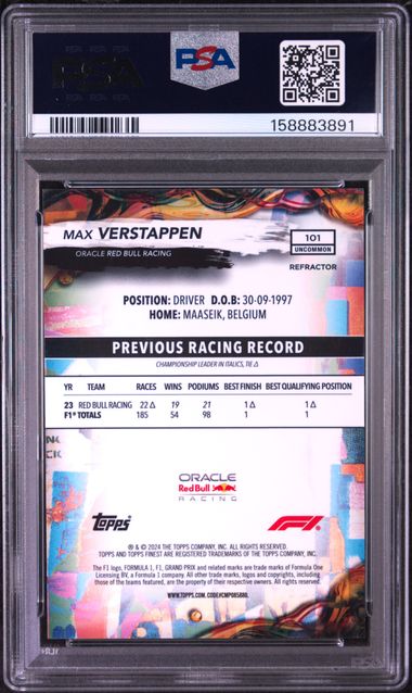2024 TOPPS FINEST FORMULA 1 #101 MAX VERSTAPPEN REFRACTOR PSA 10
