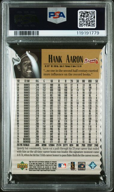 1999 UPPER DECK CENTURY LEGENDS #5 HANK AARON CENTURY COLLECTION PSA 8