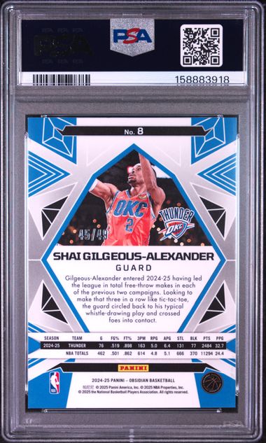 2024 PANINI OBSIDIAN #8 S. GILGEOUS-ALEXANDER ELECTRIC ETCH FIRE AND ICE PSA 10 SC5